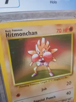 CGC 9 MINT Pokemon Base Set Hitmonchan Unlimited Holo 7/102 - Image 2