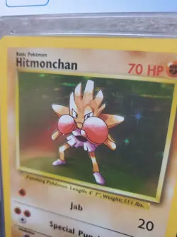 CGC 9 MINT Pokemon Base Set Hitmonchan Unlimited Holo 7/102 - Image 3