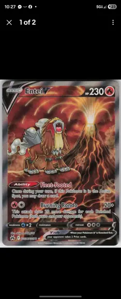 Pokemon Entei V GG36/GG70 Ultra Rare Crown Zenith Holo 230 HP Burning Rondo - Image 1