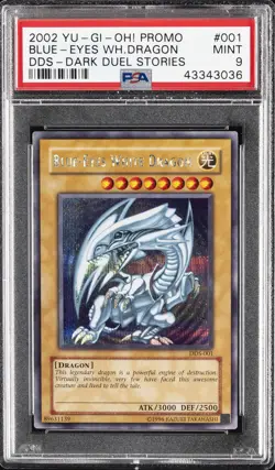 2002 YU-GI-OH! PROMO DDS-DARK DUEL STORIES #001 BLUE-EYES WHITE DRAGON PSA 9 - Image 1