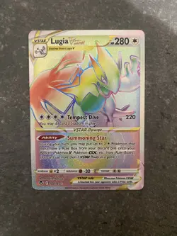 Pokemon TCG Lugia Vstar 202/195 - English Silver Tempest Rainbow Vstar Raw Card - Image 1