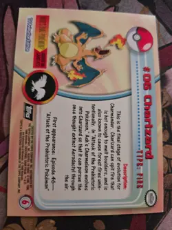 Topps Pokemon #06 Charizard Holo Foil TV Animation Series 1 Black Logo NM-/ LP+ - Image 4
