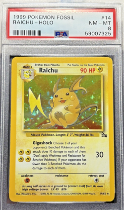 Pokemon TCG Raichu Fossil 14/62 Holo 1999-2000 Wizards Base Set PSA NM-MT 8 - Image 1