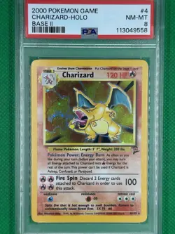 2000 Pokemon Game Charizard Holo Base II #4 PSA 8 NM-MT - Image 1