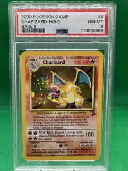 2000 Pokemon Game Charizard Holo Base II #4 PSA 8 NM-MT - Image 3