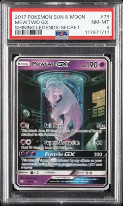 2017 POKEMON SUN & MOON SHINING LEGENDS SECRET #78 MEWTWO GX PSA 8 - Image 1