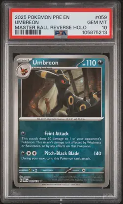 2025 POKEMON PRE EN-PRISMATIC EVOLUTIONS MASTER BALL REVERSE HOLO UMBREON PSA 10 - Image 1