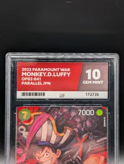 Monkey D Luffy OP02-041 PARALLEL ALT ONE PIECE ACE GRADING GEM MINT 10 - Image 3