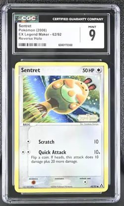 CGC 9 MINT Sentret 2006 EX Legend Maker 62/92 Reverse Holo Stamped Pokemon Card - Image 1