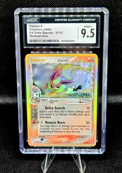2005 Pokemon Flareon 5/113 Delta Species Reverse Holo Stamped CGC 9.5 - LOW POP - Image 1