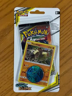 Pokemon Sun & Moon Cosmic Eclipse Sealed Blister Pack Terrakion Promo Coin New - Image 1