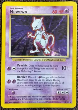 Pokemon Mewtwo Base Set Holo Rare English 1999 60HP Basic 10+ Attack 10/102 - Image 1