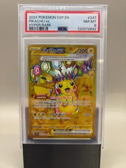 PSA 8 Near Mint/Mint -Pikachu Ex #247 Pokemon Surging Sparks, Graded - Image 1