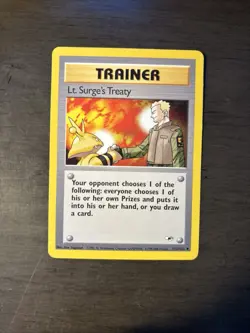 Lt. Surge’s Treaty 112/132 - Vtg Pokemon Trainer Card - Nintendo 1999-2000 WOTC - Image 1