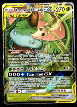 Pokemon Venusaur & Snivy GX 1/236 SM-Cosmic Eclipse TAG TEAM Ultra Rare Holo - Image 1