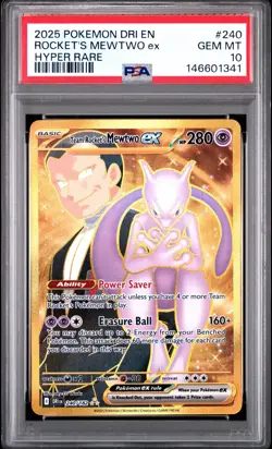 PSA 10 Team Rocket's Mewtwo EX 240/182 Gold Hyper Rare Destined Rivals Pokemon - Image 1
