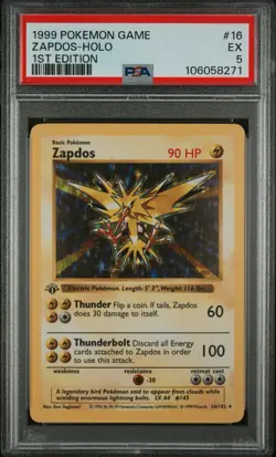 Pokemon Zapdos Base Set Shadowless 1st Edition Holo Rare #16 PSA 5 - Image 1