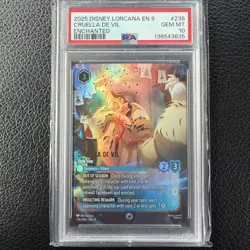 2025 DISNEY LORCANA EN 9-FABLED #236 CRUELLA DE VIL ENCHANTED PSA 10 - Image 1