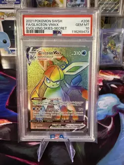 Glaceon VMAX PSA 10 English Pokemon Card 208/203 Evolving Skies 2021 Rainbow - Image 1