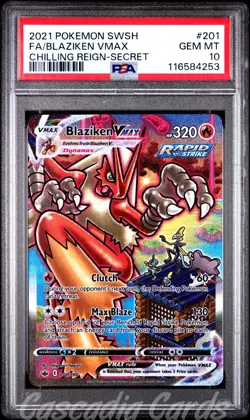PSA 10 Blaziken Vmax Full Alt Art 201/198 Chilling Reign Pokemon - Image 1