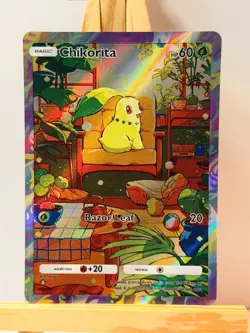 Chikorita Pocket TCG Card FANMADE Full Alt Art Illustration Holo - Image 1