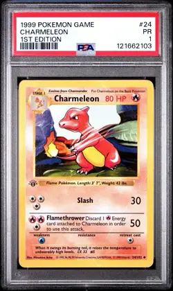 PSA 1 Charmeleon 1st Edition Shadowless Base Set Rare 24/102 Pokemon PR - Image 1