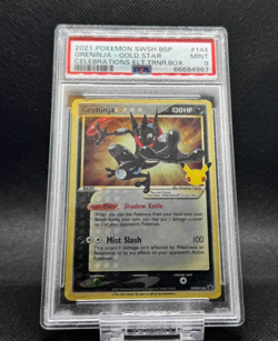 2021 Pokemon Black Star Promo SWSH144 Greninja Gold Star Celebrations PSA 9 - Image 1