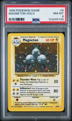 1999 POKEMON BASE SET UNLIMITED #9 MAGNETON-HOLO PSA 8 - Image 1