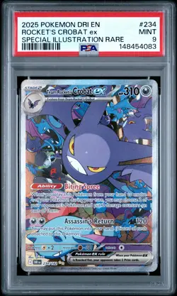 2025 POKEMON DRI EN-DESTINED RIVALS #234 TEAM ROCKET'S CROBAT EX PSA 9 - Image 1