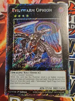 In Hand YUGIOH x1 RA04-EN179 EVILSWARM OPHION PLATINUM SECRET RARE 1st EDITION - Image 1