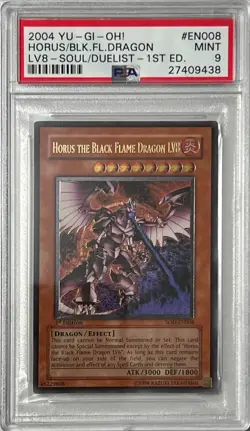 Yu-Gi-Oh! 1st Ed PSA 9 MT 'Horus The Black Flame Dragon LV8’ SOD-EN008 ULT. RARE - Image 1