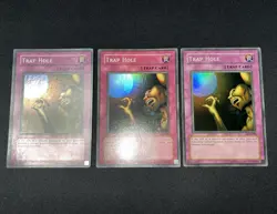 YuGiOh Trap Hole LOB 058 Unlimited OG Print Minty See Pics! Lot Of x3 - Image 1