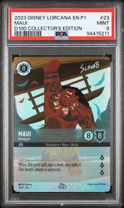 Lorcana Maui Demigod PSA 9 MINT Foil D100 Promo 23/P1 EN1 Extended Art Holo - Image 1