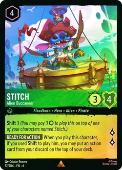 Stitch -Alien Buccaneer 72/204 Disney Lorcana Azurite Sea Cold Foil Rare - Image 1