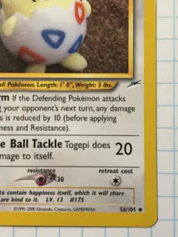 Pokemon Neo Destiny 2002 Togepi 56/105 Unlimited Uncommon LP - Image 4