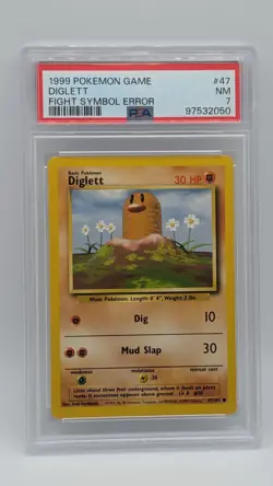 1999 Pokemon Base Set Diglett 47/102 Fight Symbol Error PSA 7 NM! - Image 1