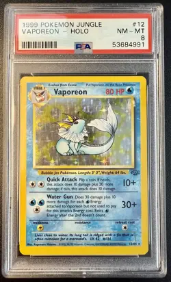 PSA 8 NM-MINT Pokemon TCG Vaporeon Jungle Set 12/64 Holo Rare VINTAGE Slab - Image 1