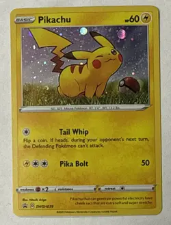 Pokemon TCG Pikachu Black Star Promo SWSH039 Cosmos Rare Holo * SWIRL * - Image 4