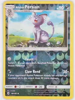 Alolan Persian 79/149 Pokemon - Reverse Holo Sun & Moon MP - Image 1