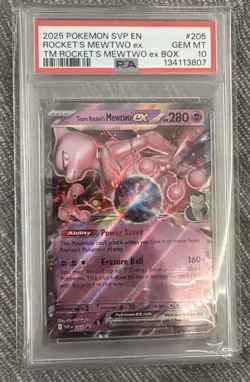 2025 POKEMON SVP EN SV BLACK STAR PROMO TEAM ROCKET'S MEWTWO EX BOX #205 PSA 10 - Image 1