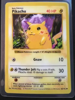 MINT 1999 Pokemon Base Set Shadowless Red Cheeks Pikachu 58/102 - Image 1