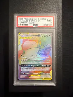 Pokemon Eevee & Snorlax GX (Secret) 191/181 Sm-Team Up Holo PSA 9 - Image 1