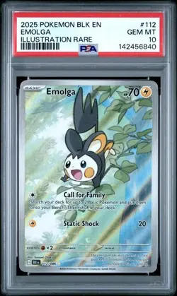 2025 POKEMON BLACK BOLT #112 EMOLGA ILLUSTRATION RARE PSA 10 Gem Mint - Image 1