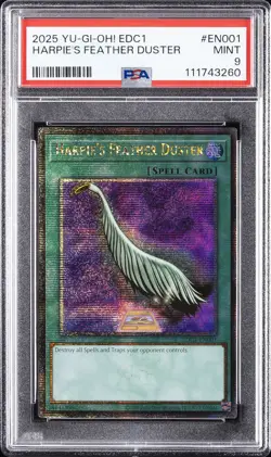 2025 YU-GI-OH! EDC1-EARLY DAYS COLL PROMO CARDS HARPIE'S FEATHER DUSTER PSA 9 - Image 1