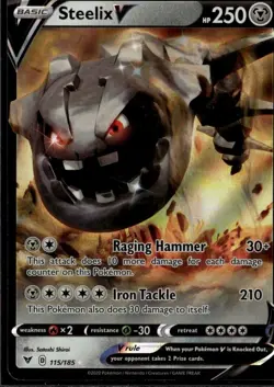 Steelix V Ultra Rare SWSH04: Vivid Voltage 115/185 Metal Holofoil Pokemon Card - Image 1