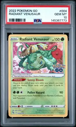 PSA 10 GEM MINT Radiant Venusaur Pokemon GO 2022 Holo Rare 004/078 - Image 1