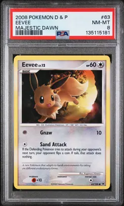 2008 POKEMON DIAMOND & PEARL MAJESTIC DAWN #63 EEVEE PSA 8 - Image 1