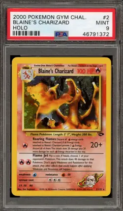Pokemon Blaine's Charizard Gym Challenge Unlimited Holo #2 FIGHTING SYMBOL PSA 9 - Image 1
