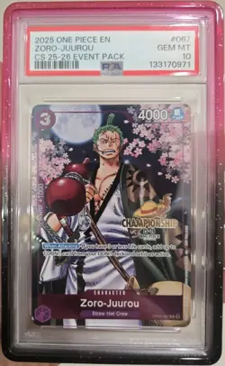 2025 ONE PIECE OP05 067 CHAMPIONSHIP CS 25-26 EVENT PACK ZORO JUUROU PSA 10 - Image 1