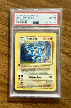 1999 POKEMON BASE SET 1ST EDITION #8 MACHAMP-HOLO PSA 8 - Image 1